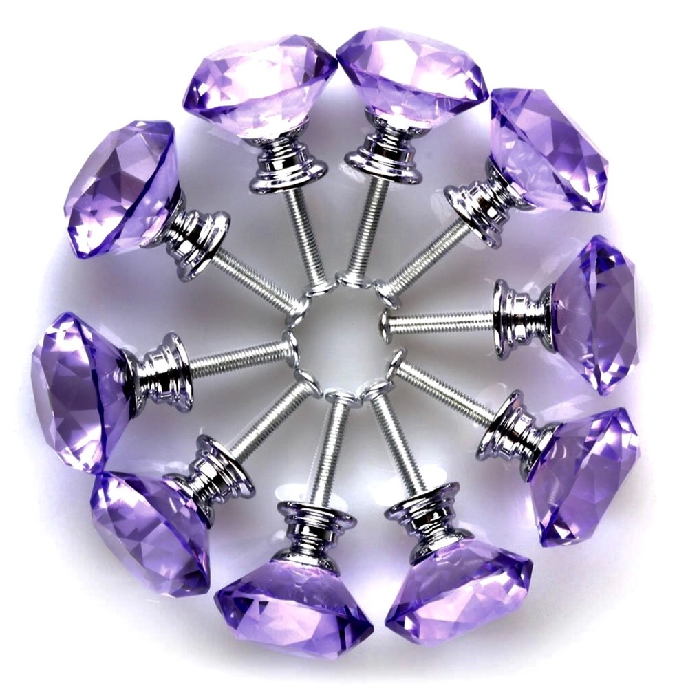 Knobs - Purple Crystal Glass Cabinet Drawer Door Knobs Handles Wall Hanger Hooks